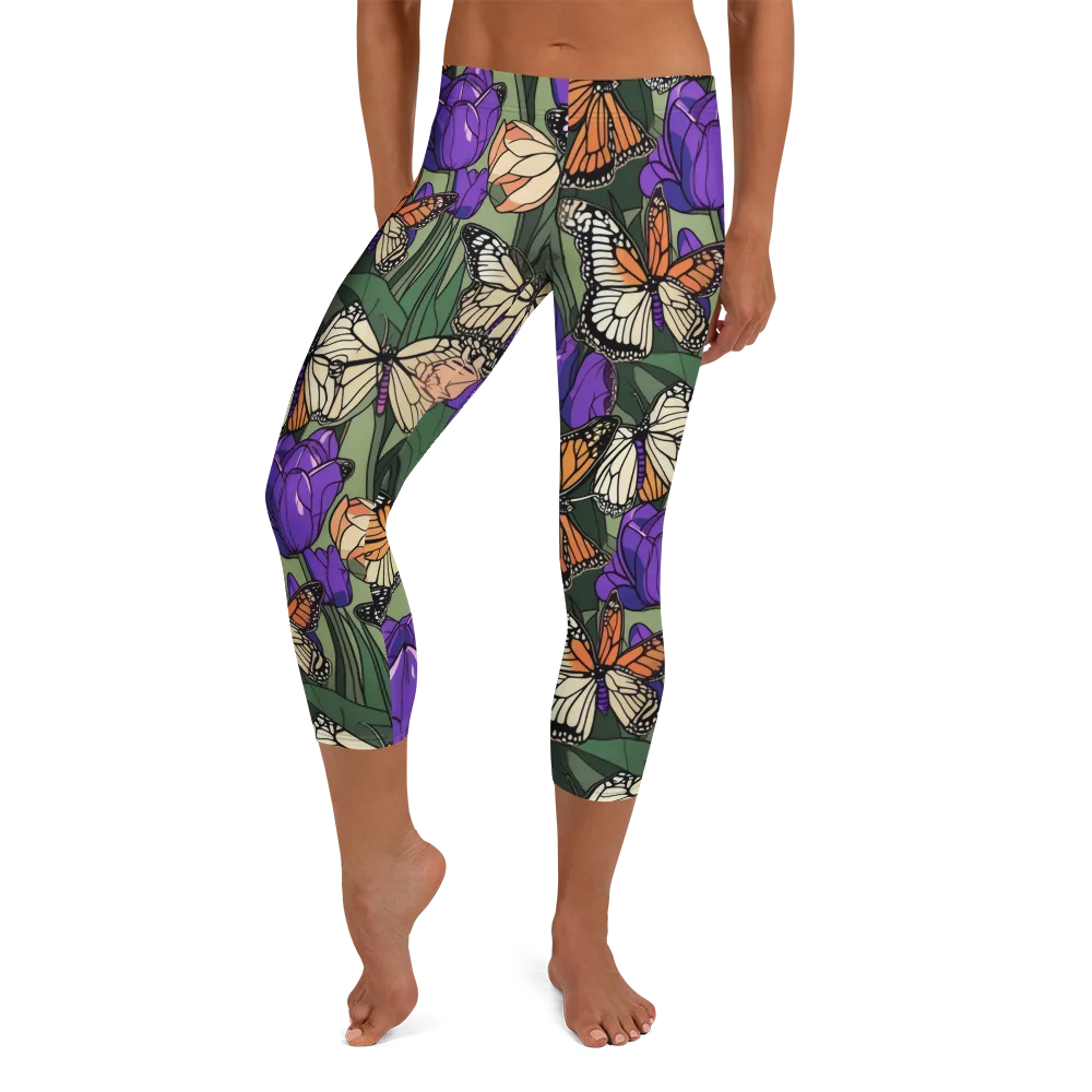 Monarch Iris on Capri Leggings — Front