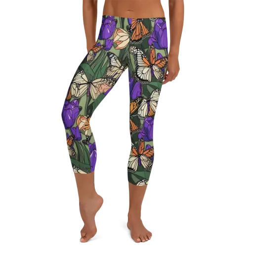 Monarch Iris on a Capri Leggings
