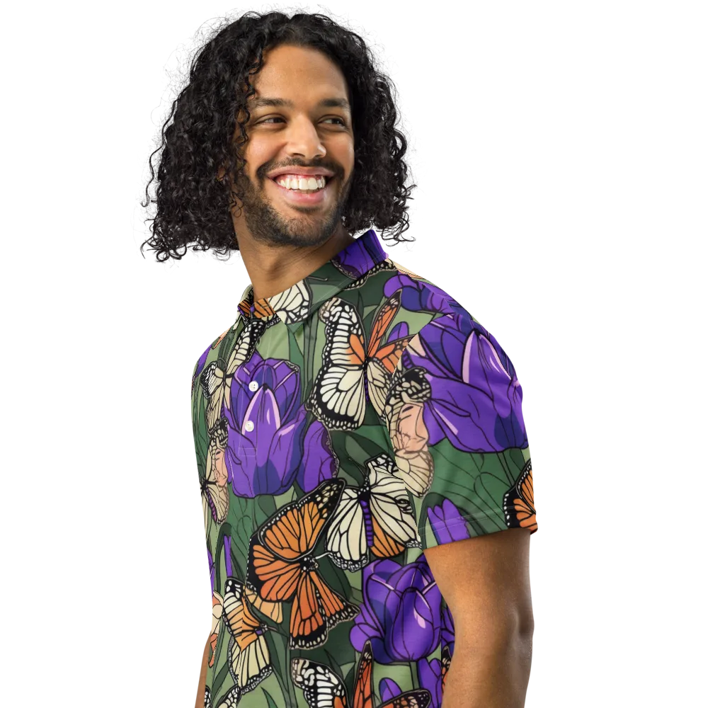 Monarch Iris on Men's Slim Fit Polo Shirt — Left Front