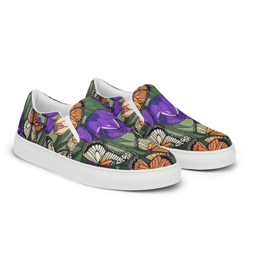 Monarch Iris on Men's Slip-On Canvas Shoes — Right Front