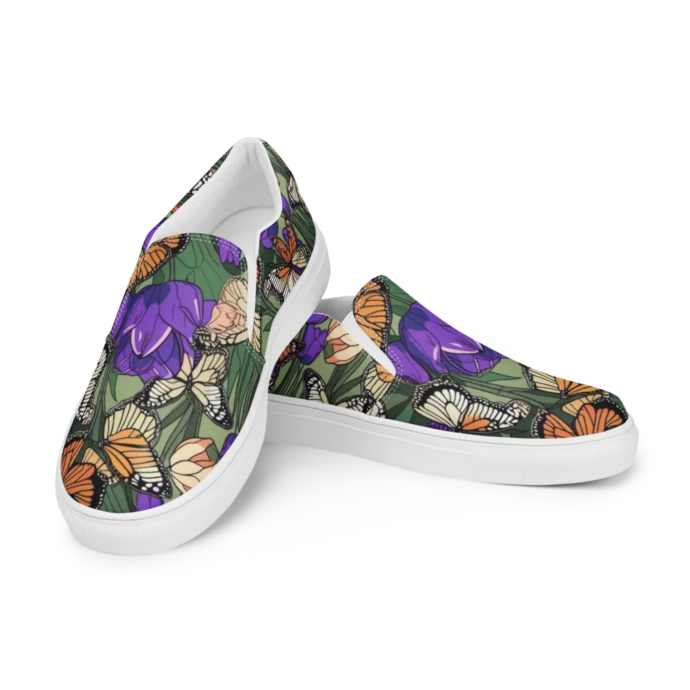 Monarch Iris on Men's Slip-On Canvas Shoes — Left Front