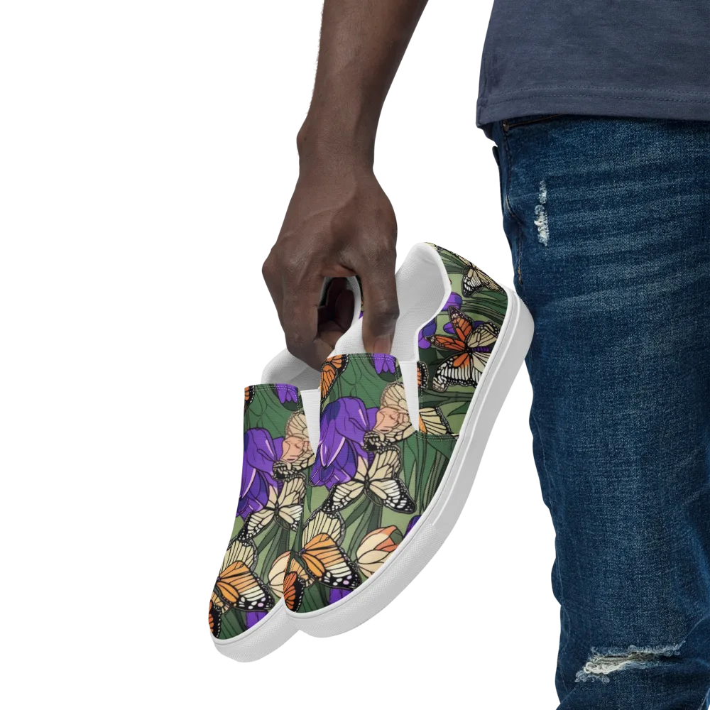 Monarch Iris on Men's Slip-On Canvas Shoes — Left Front