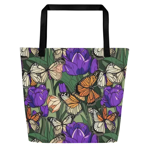 Monarch Iris on a Large Tote Bag W/ Pocket