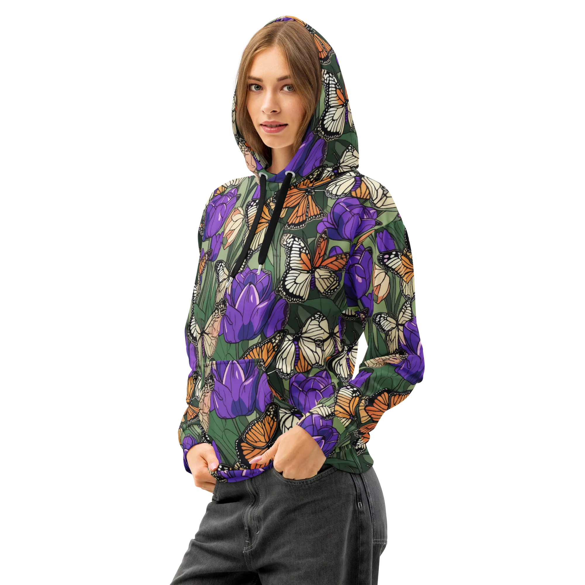 Monarch Iris on Cotton Hoodie — Left Front