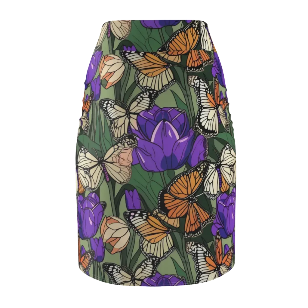 Monarch Iris on Pencil Skirt — Back