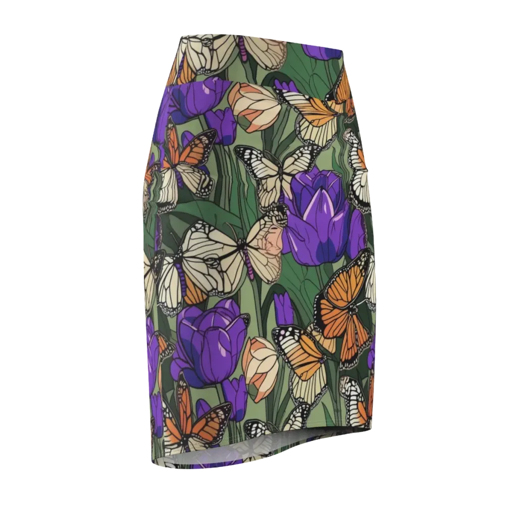 Monarch Iris on Pencil Skirt — Front Side