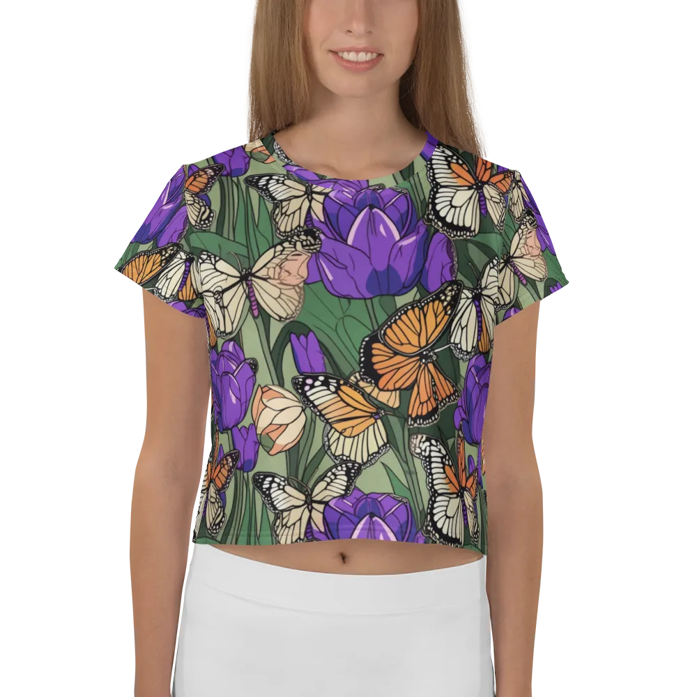 Monarch Iris on Crop Tee — Front