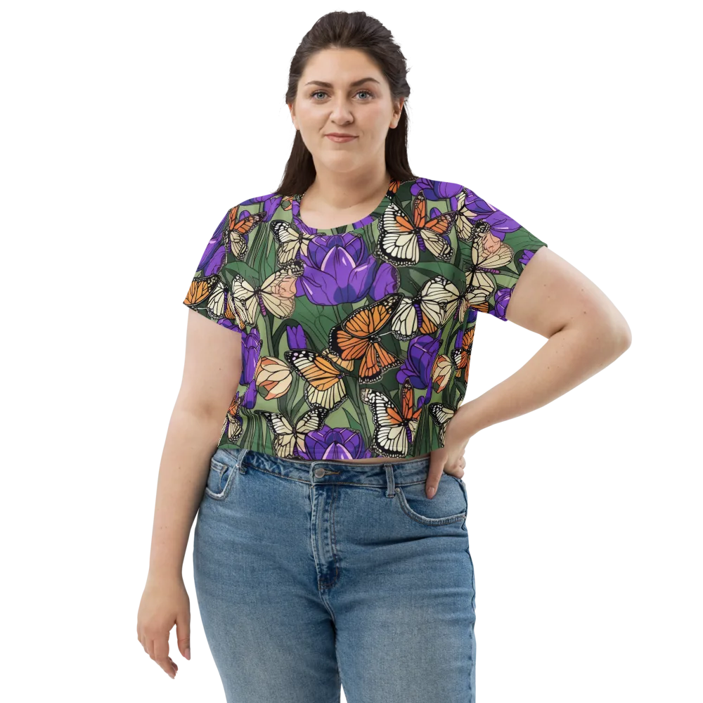 Monarch Iris on Crop Tee — Front