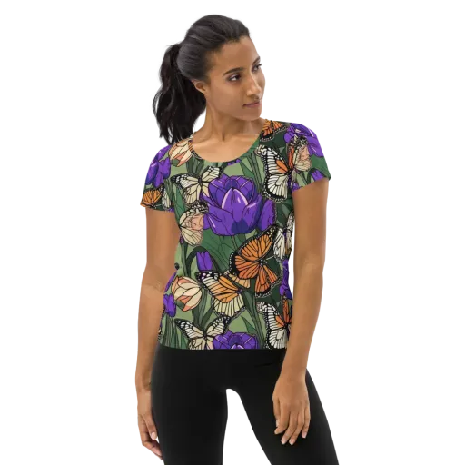 Monarch Iris on a Women's Athletic T-Shirt