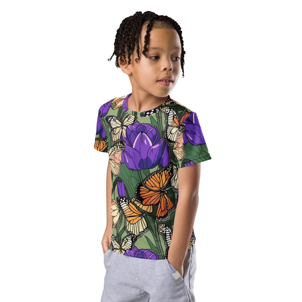 Monarch Iris on Kids Crew Neck T-Shirt — Left Front