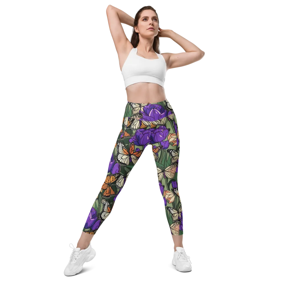 Monarch Iris on Leggings with Pockets — Front