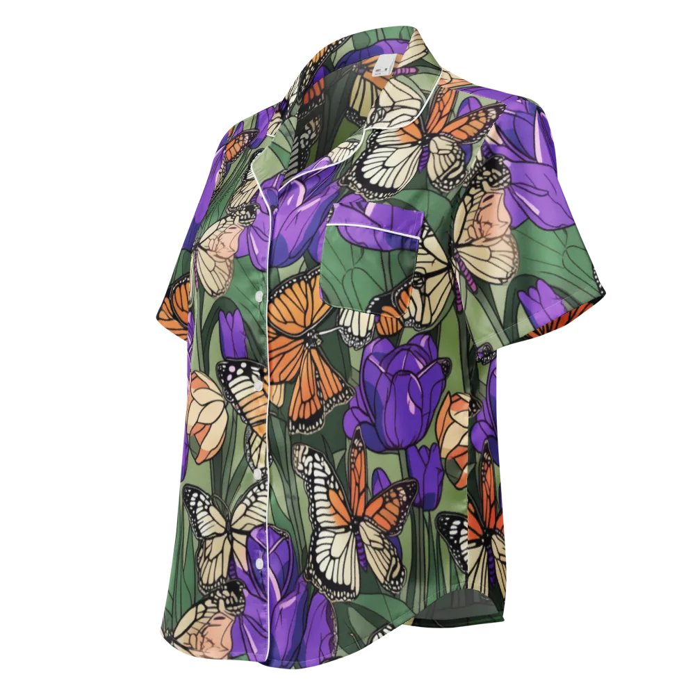 Monarch Iris on Women's Short Sleeve Pajama Top — Left Front