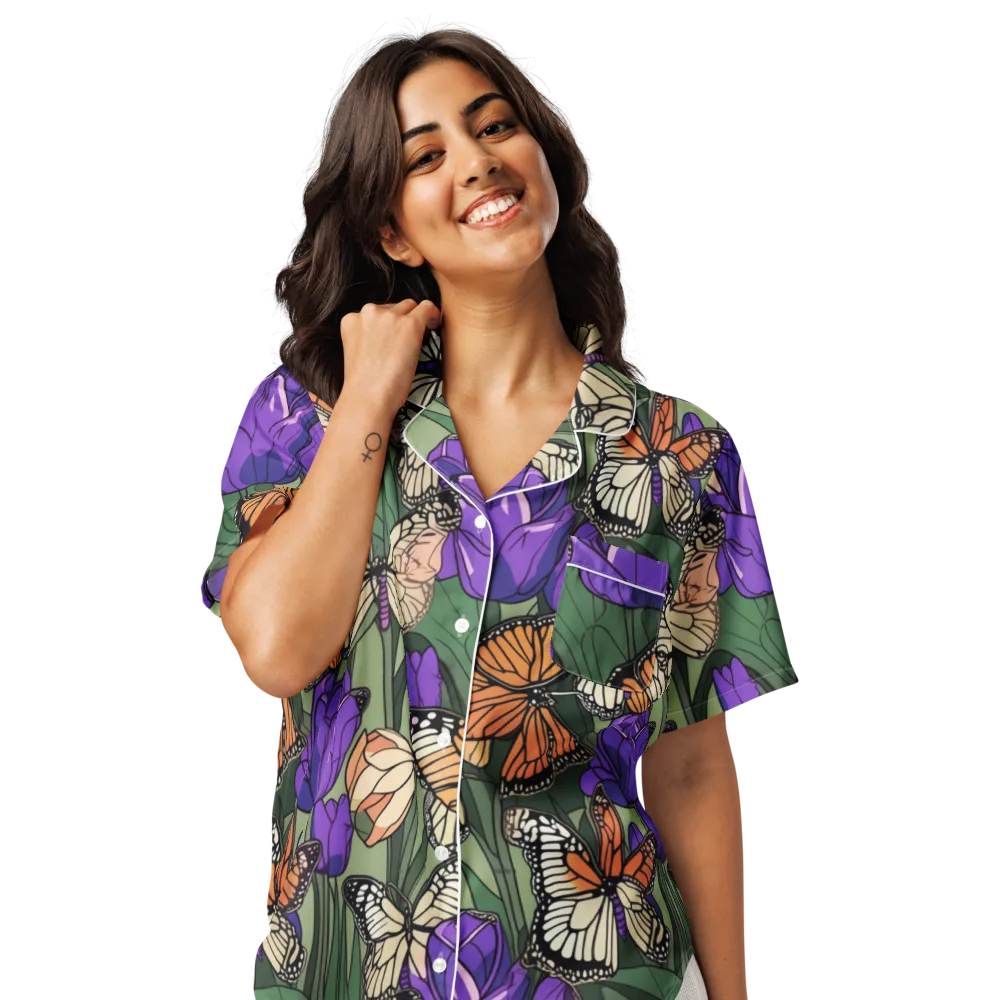 Monarch Iris on Women's Short Sleeve Pajama Top — Front
