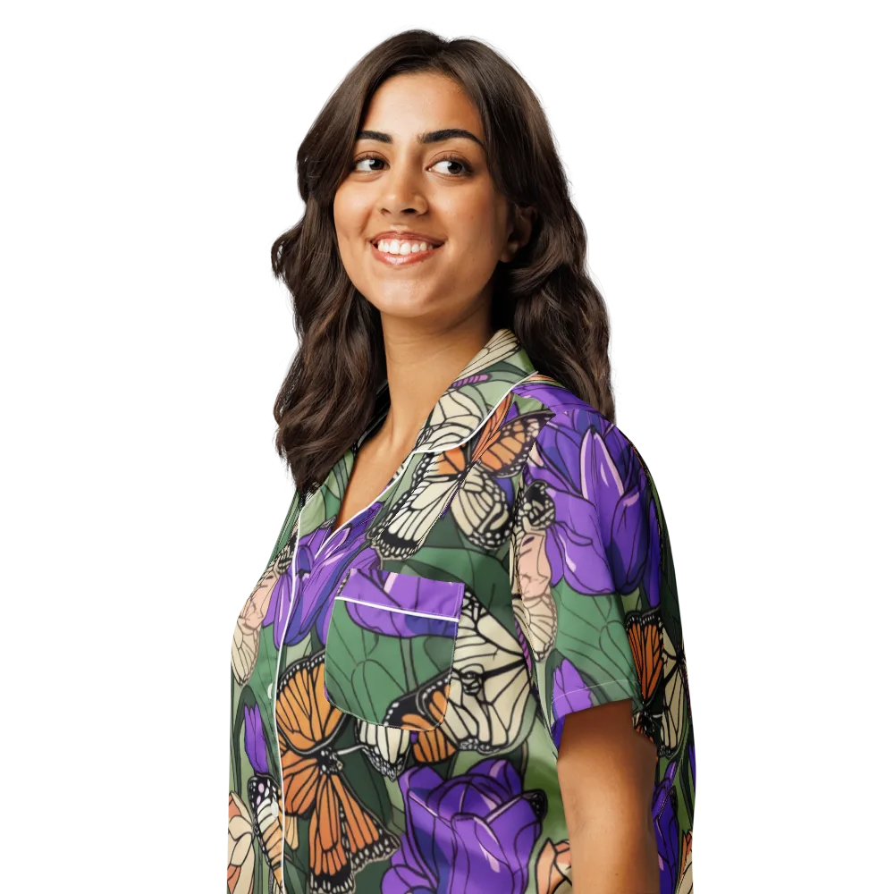 Monarch Iris on Women's Short Sleeve Pajama Top — Left Front