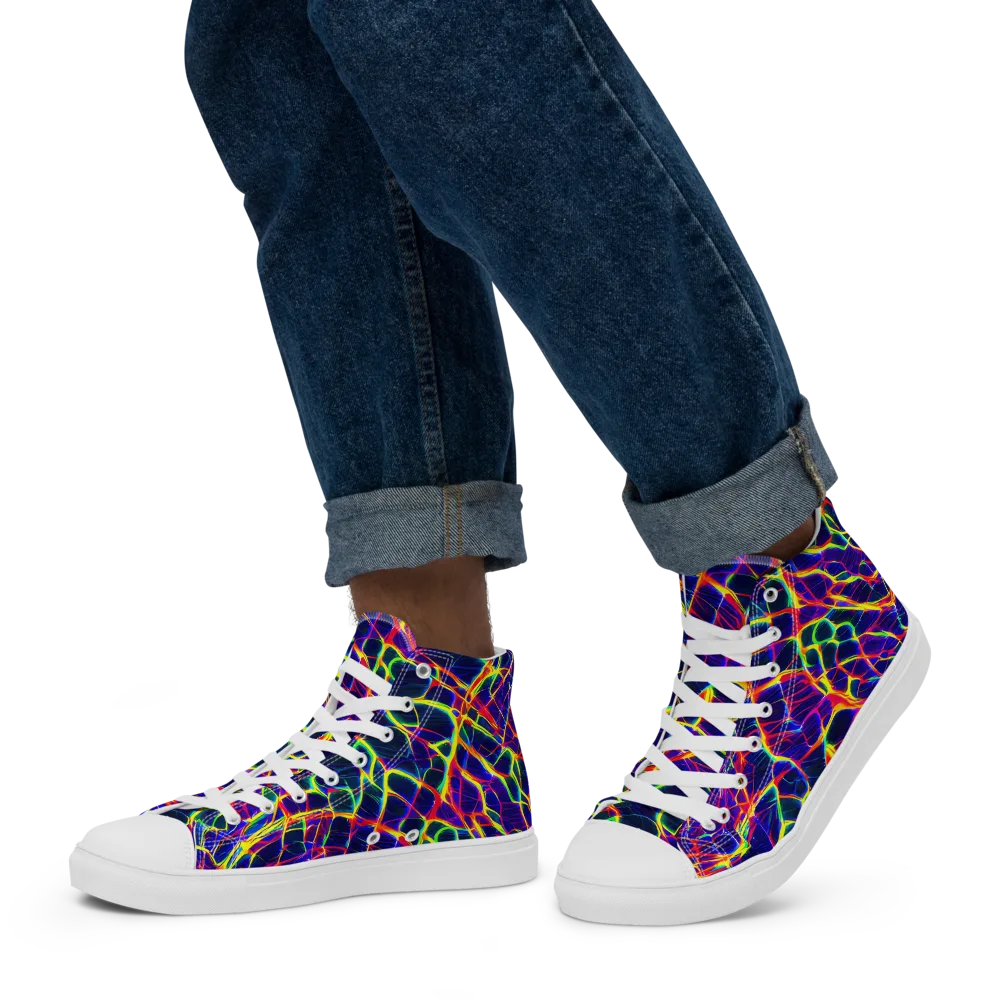 Acid Network on Men's High Top Canvas Shoes — Left