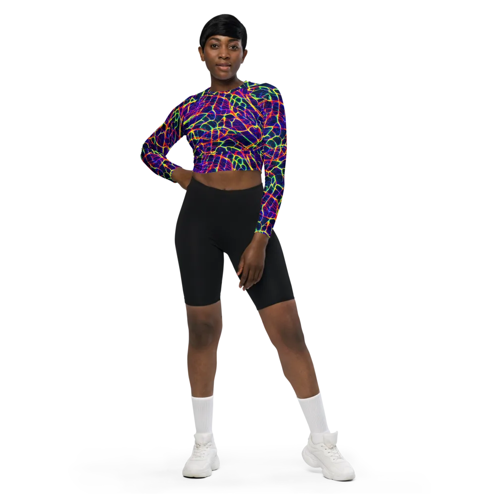 Acid Network on Long Sleeve Crop Top — Front