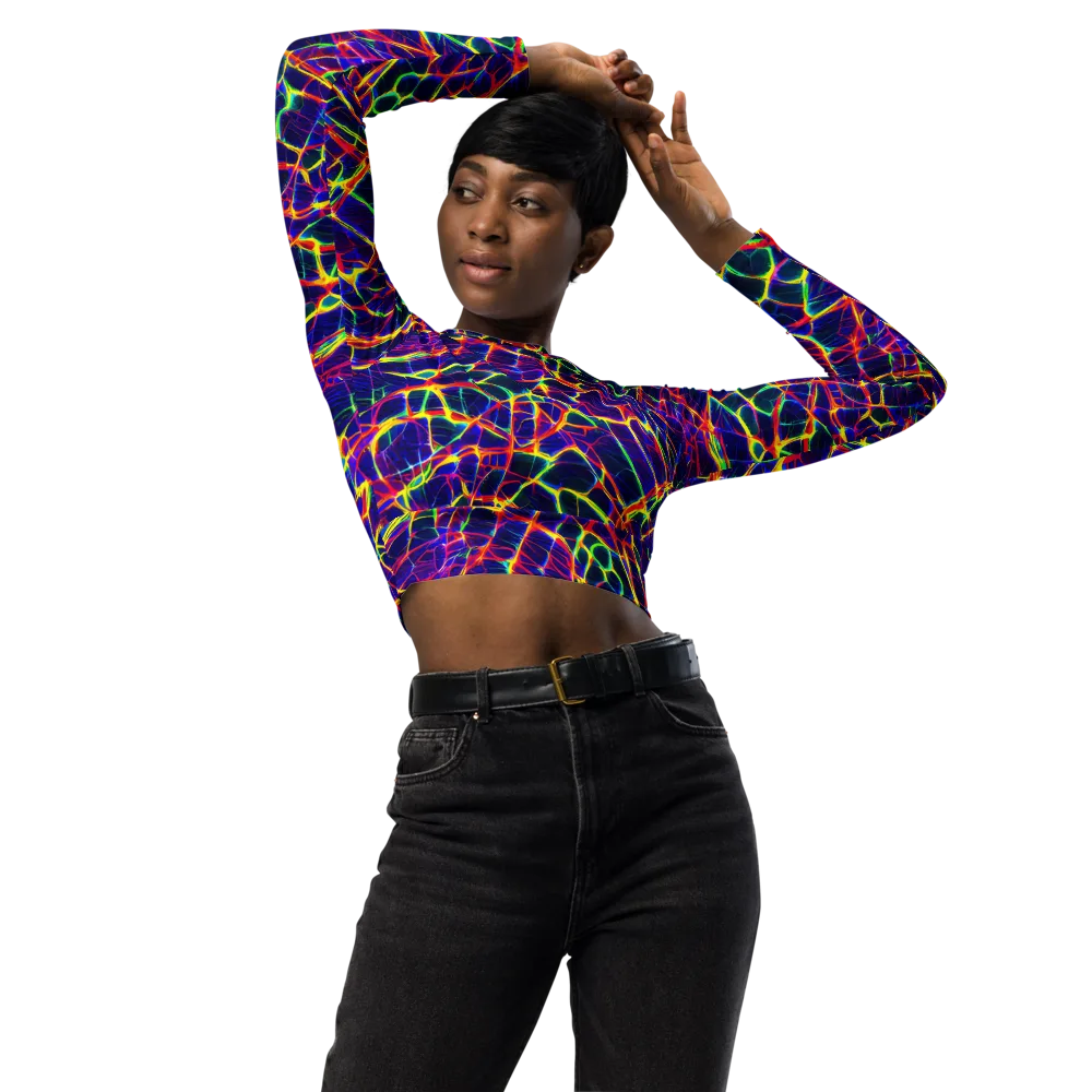 Acid Network on Long Sleeve Crop Top — Front