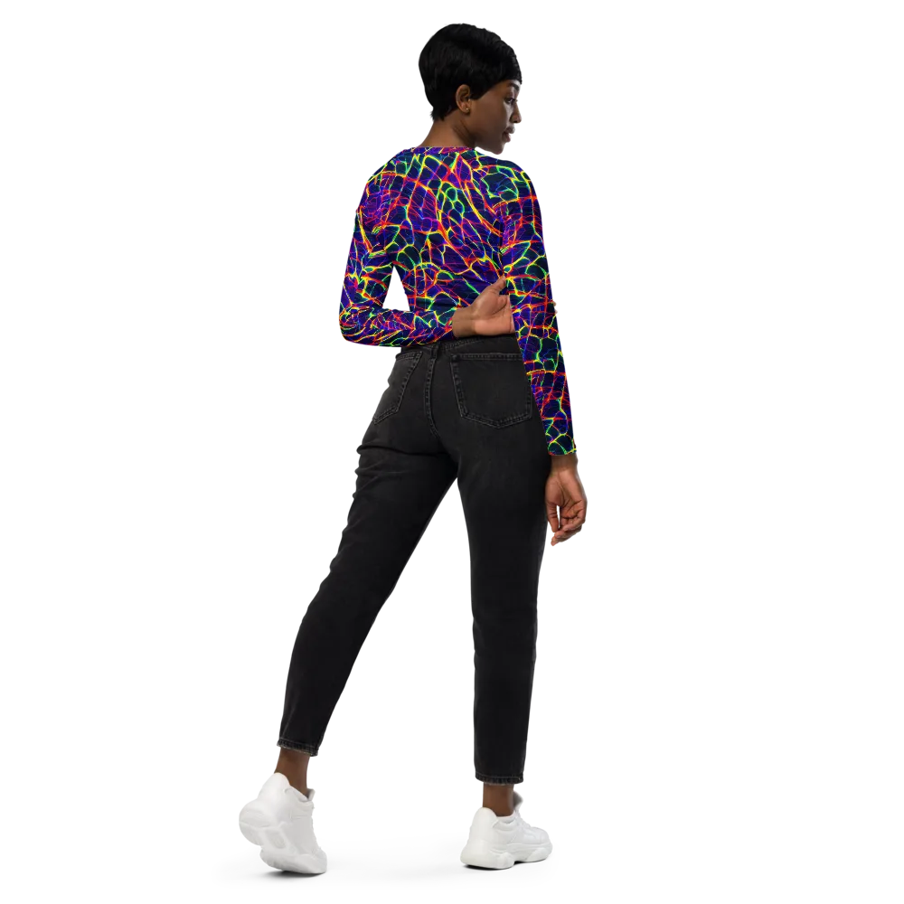 Acid Network on Long Sleeve Crop Top — Right Back