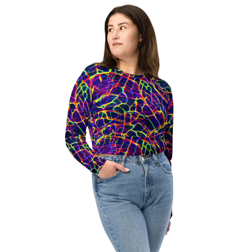 Acid Network on Long Sleeve Crop Top — Front