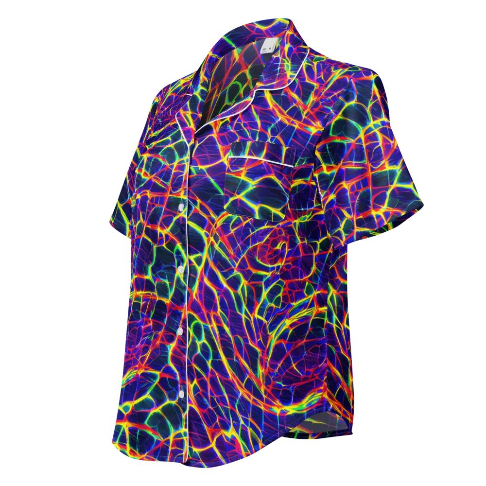 Acid Network on Women's Short Sleeve Pajama Top — Left Front