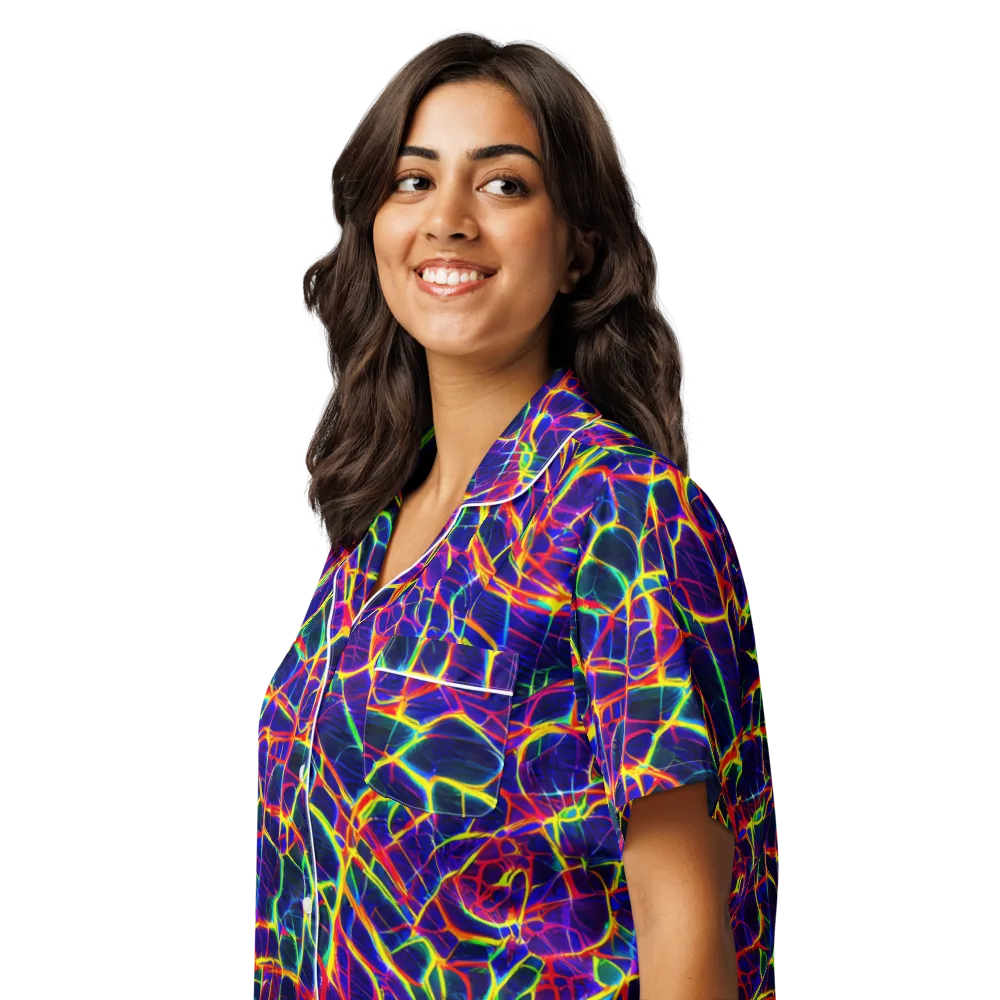 Acid Network on Women's Short Sleeve Pajama Top — Left Front