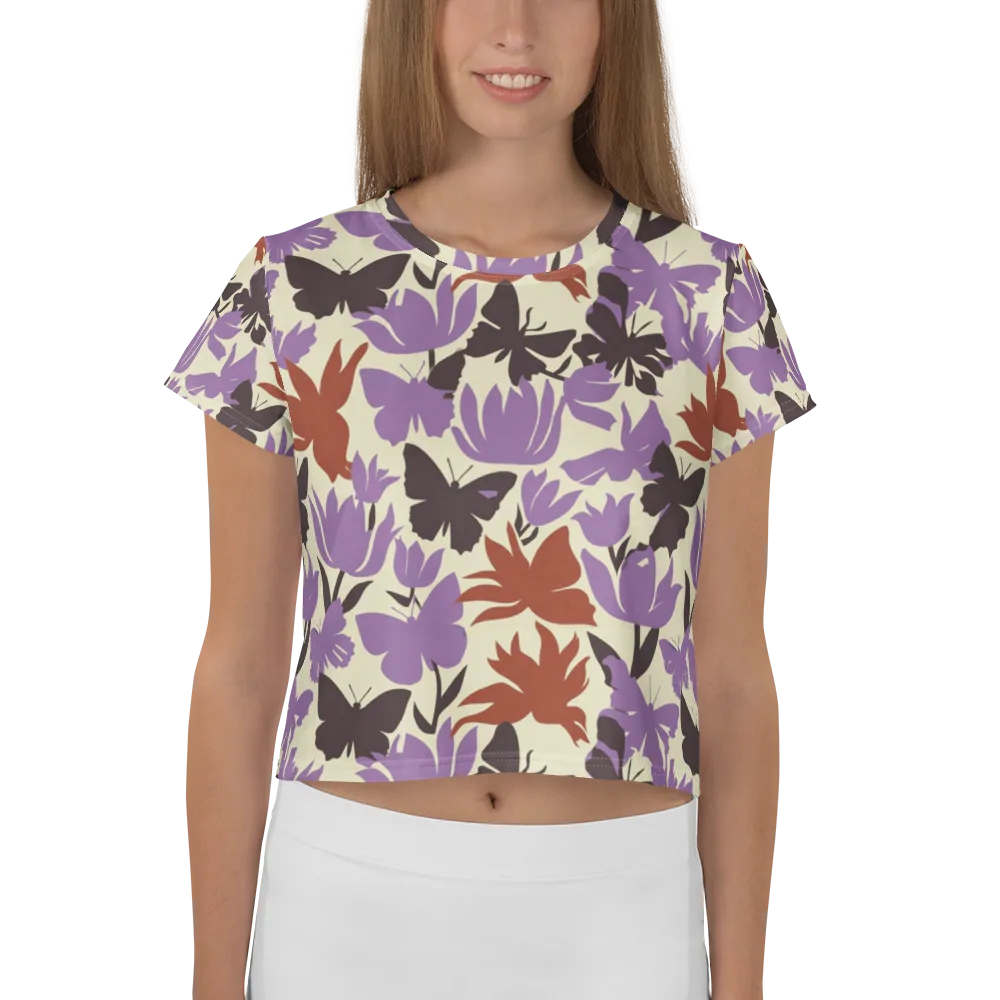 Violet Mariposa on Crop Tee — Front