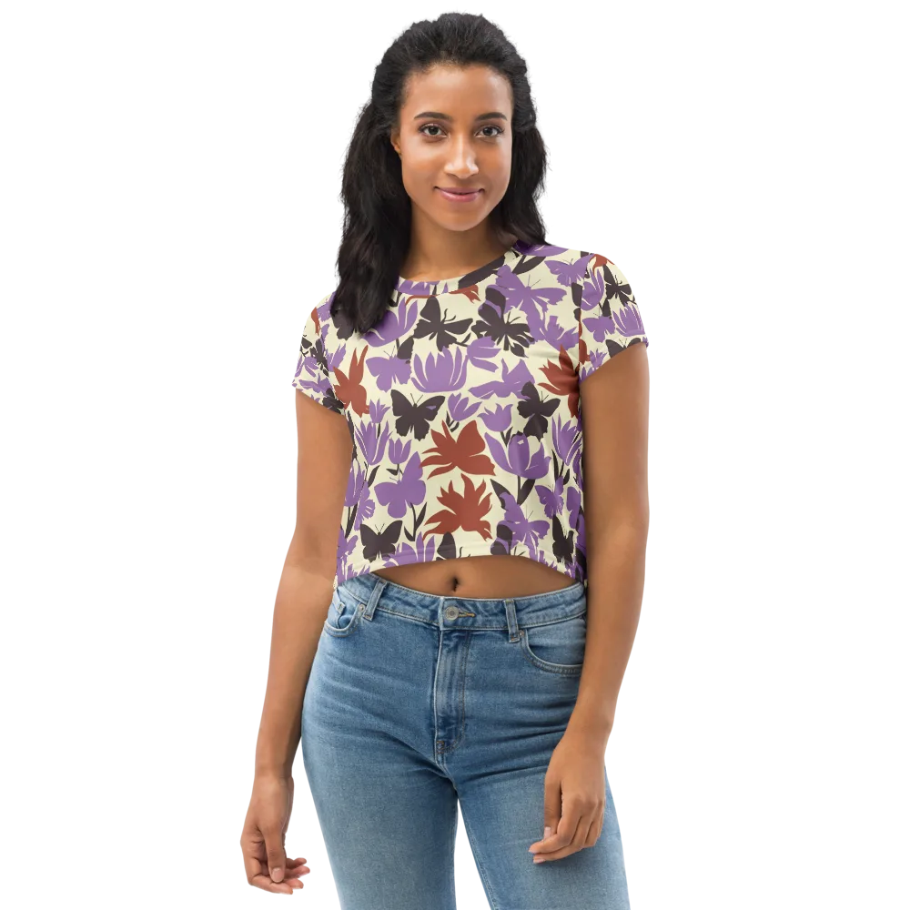 Violet Mariposa on Crop Tee — Front