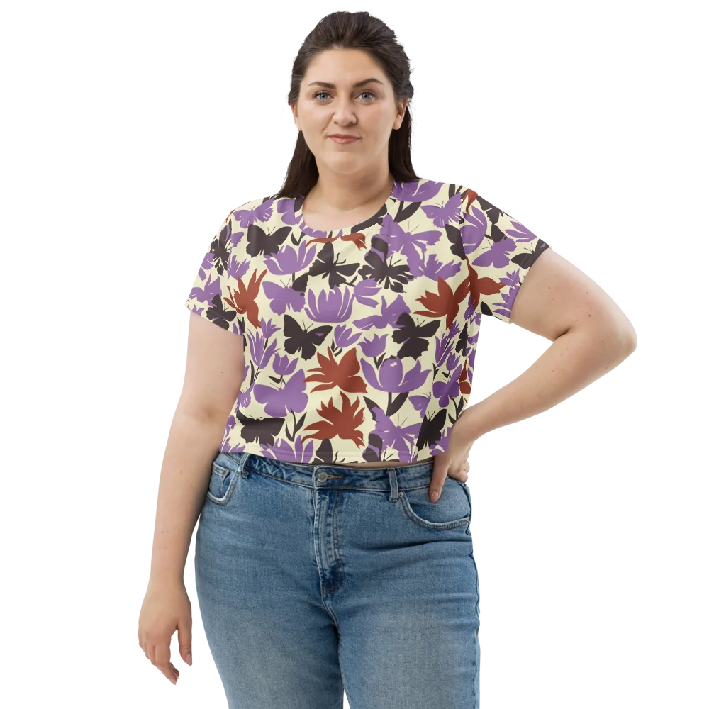 Violet Mariposa on Crop Tee — Front