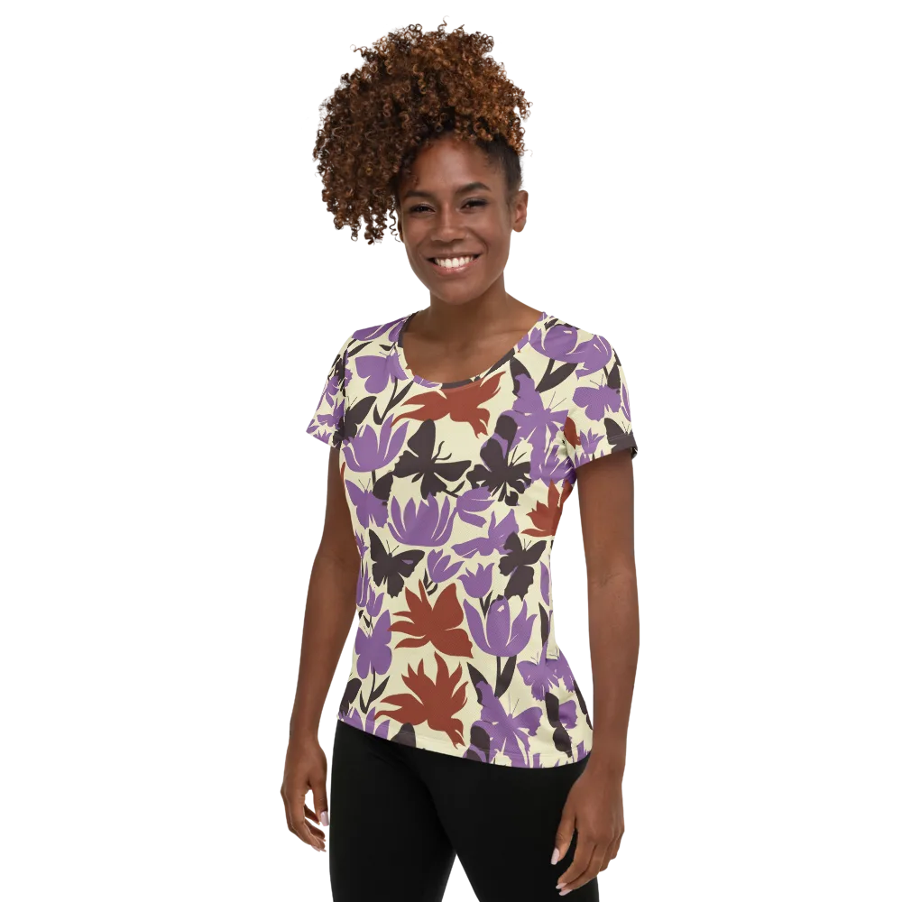 Violet Mariposa on Women's Athletic T-Shirt — Left