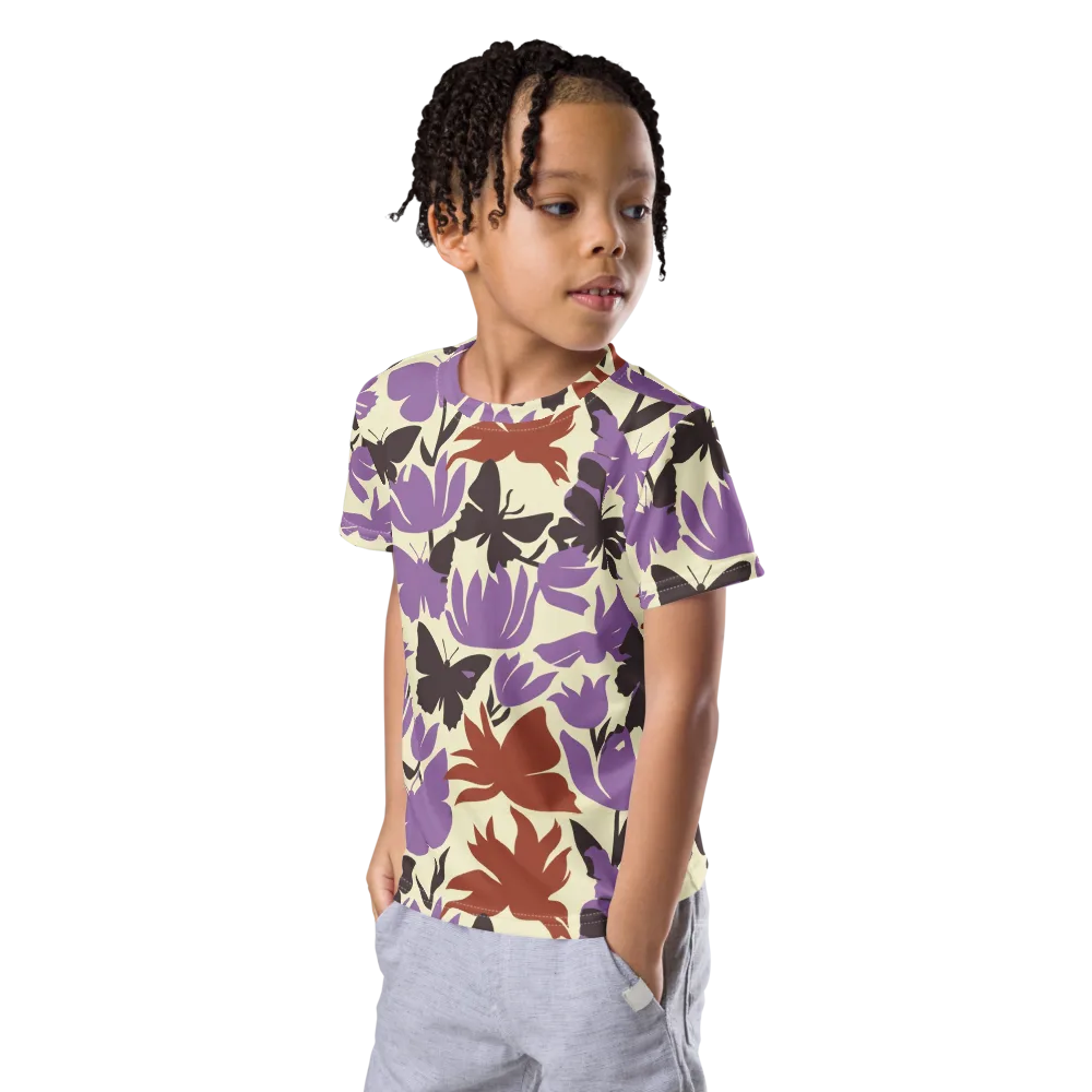 Violet Mariposa on Kids Crew Neck T-Shirt — Left Front