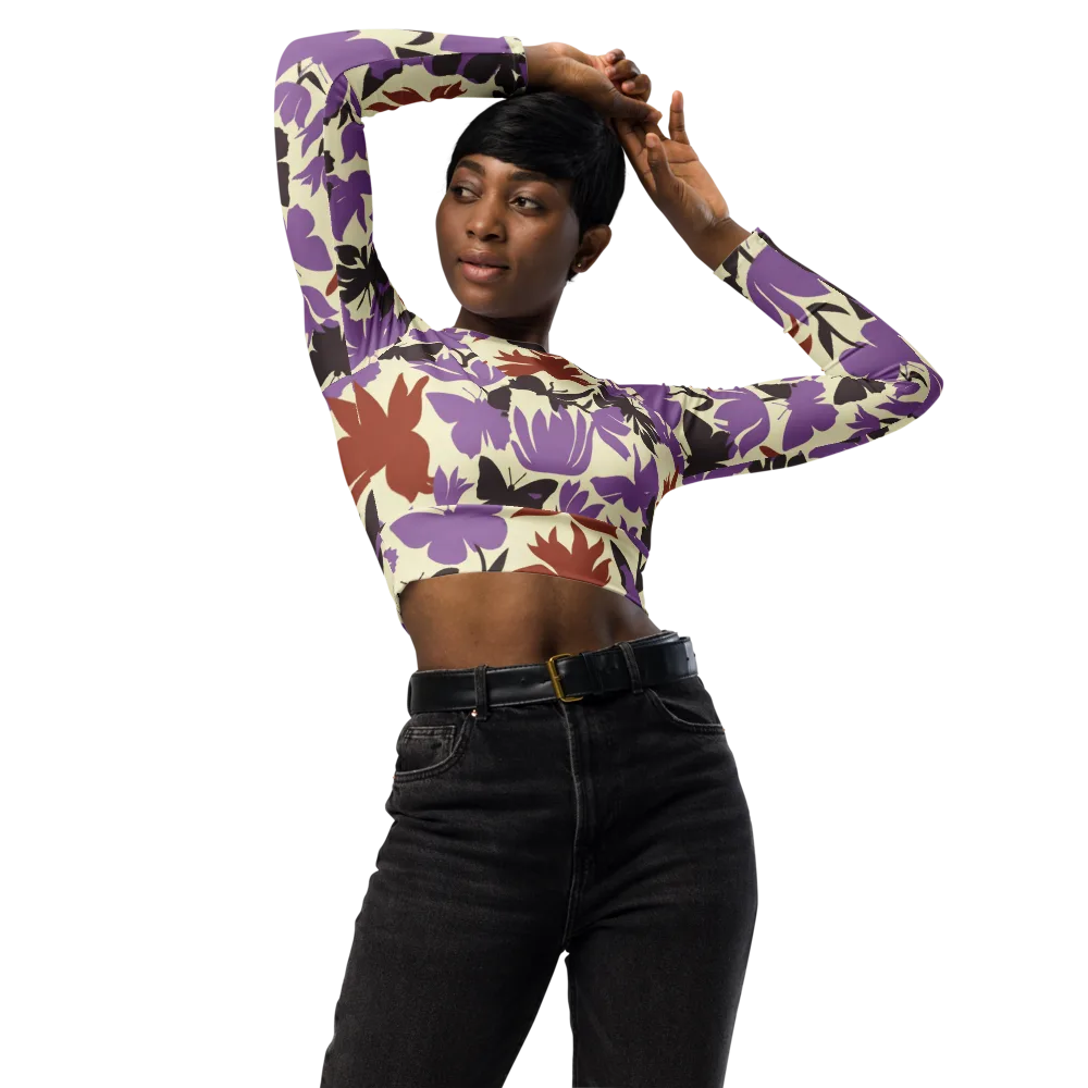 Violet Mariposa on Long Sleeve Crop Top — Front