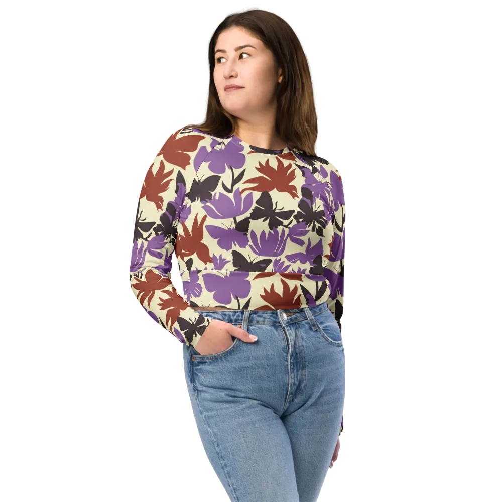 Violet Mariposa on Long Sleeve Crop Top — Front