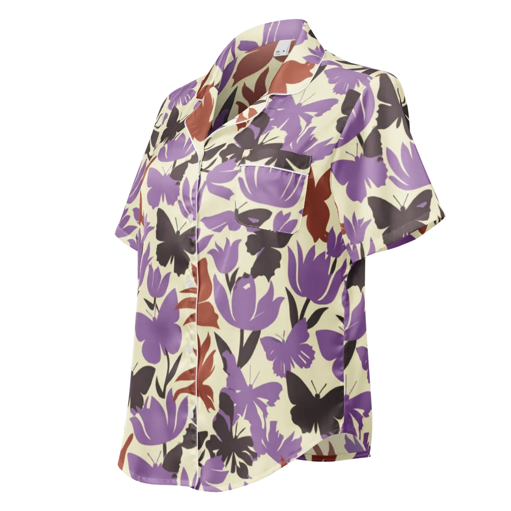 Violet Mariposa on Women's Short Sleeve Pajama Top — Left Front