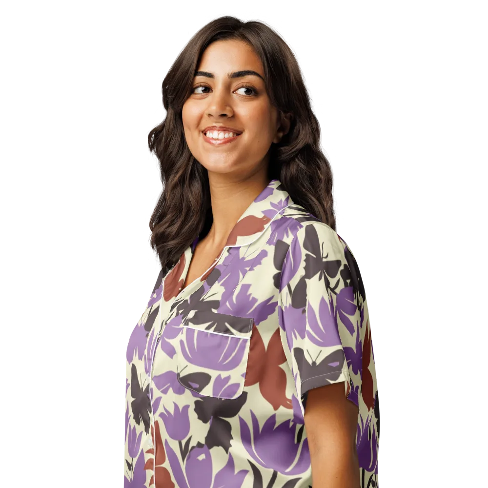 Violet Mariposa on Women's Short Sleeve Pajama Top — Left Front