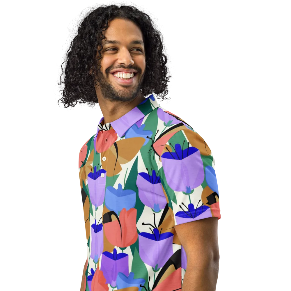 Butterfly Conservatory on Men's Slim Fit Polo Shirt — Left Front