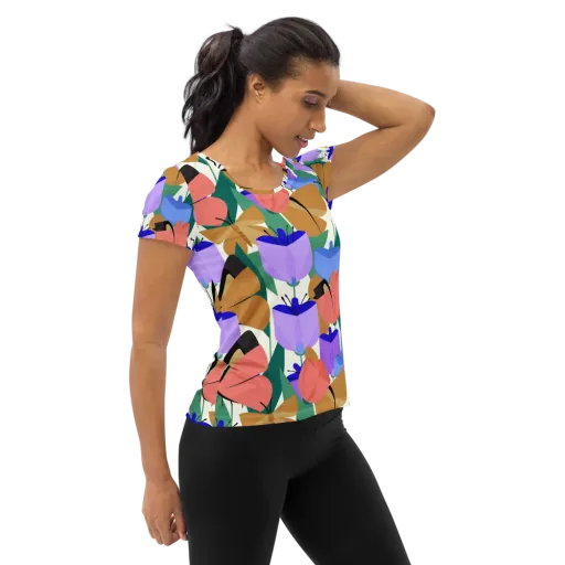 Butterfly Conservatory on a Women's Athletic T-Shirt