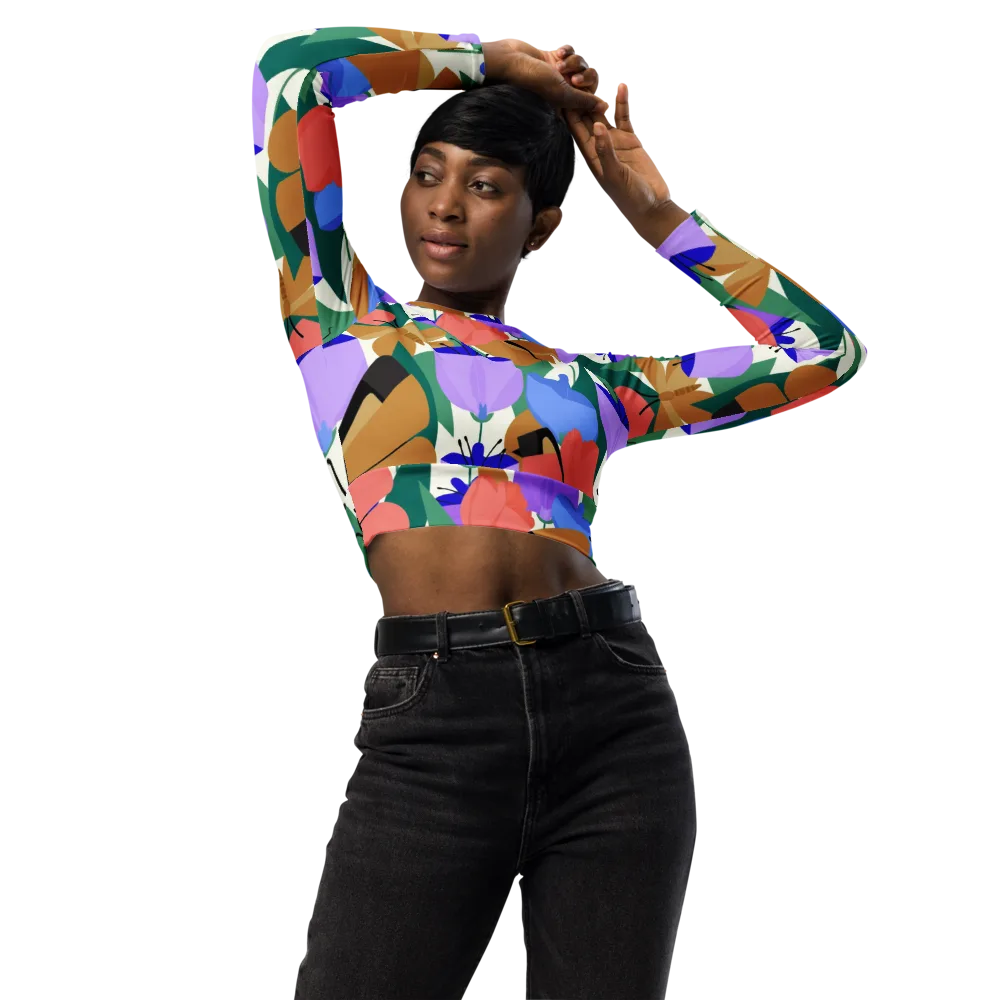 Butterfly Conservatory on Long Sleeve Crop Top — Front