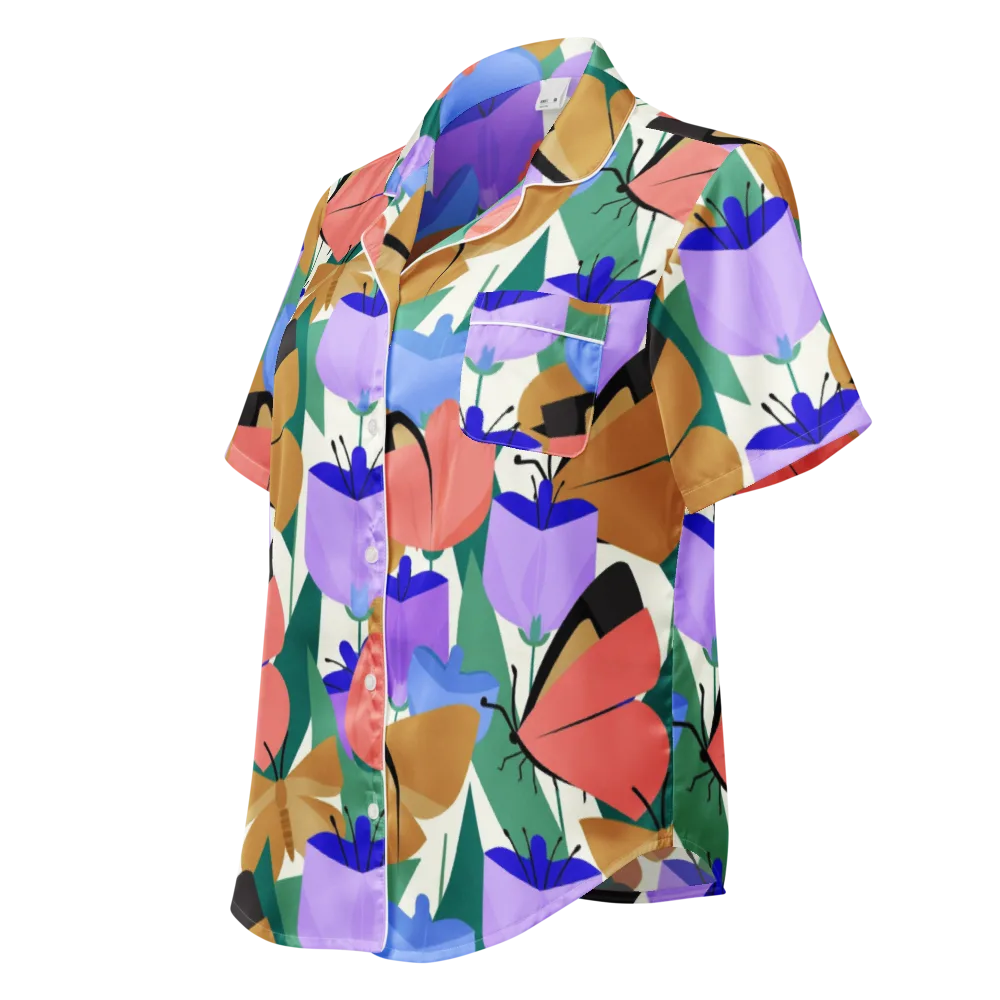 Butterfly Conservatory on Women's Short Sleeve Pajama Top — Left Front