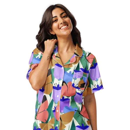 Butterfly Conservatory on a Women's Short Sleeve Pajama Top