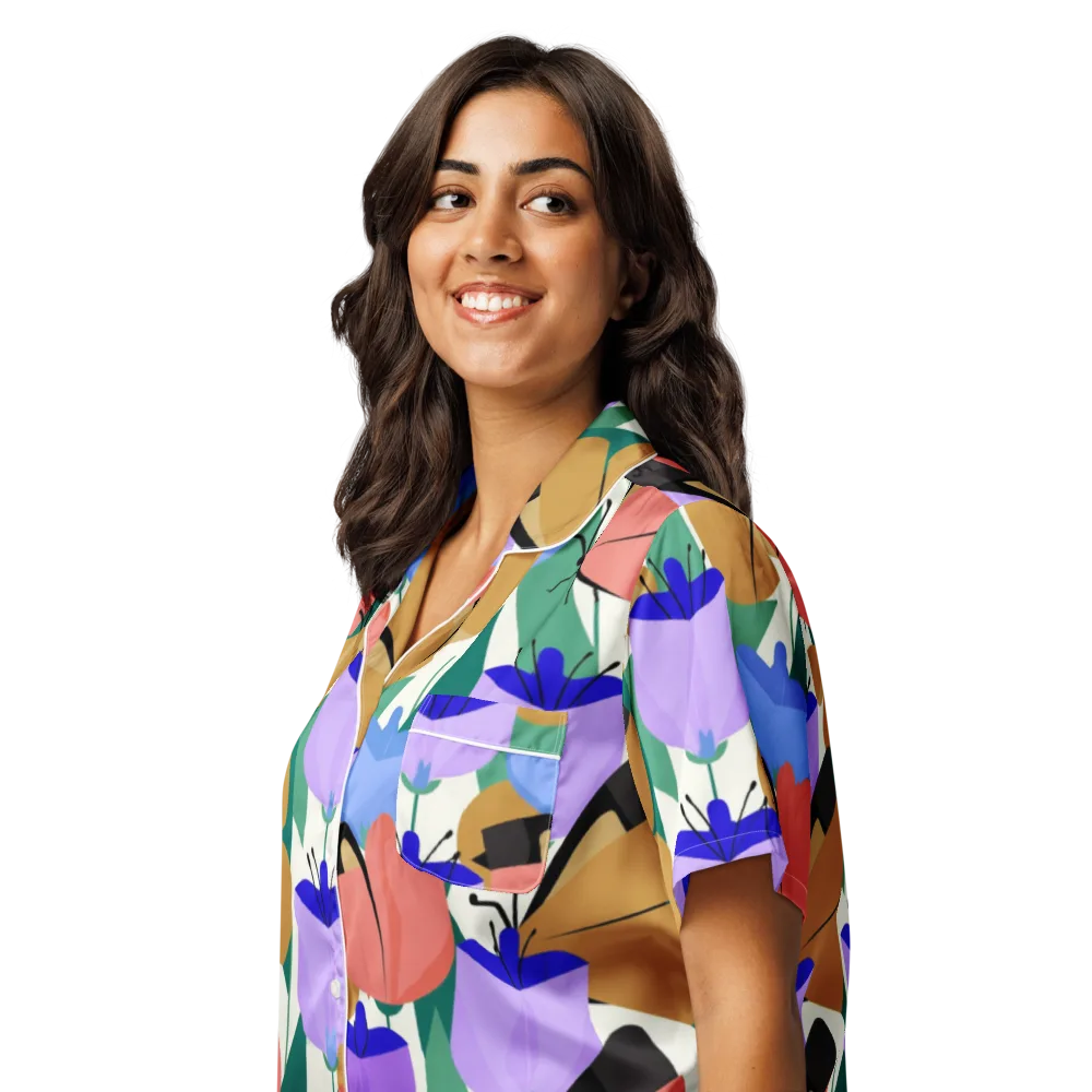 Butterfly Conservatory on Women's Short Sleeve Pajama Top — Left Front