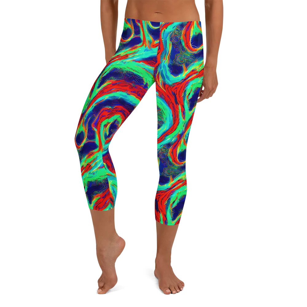 Cerulean Cyclone on Capri Leggings — Front