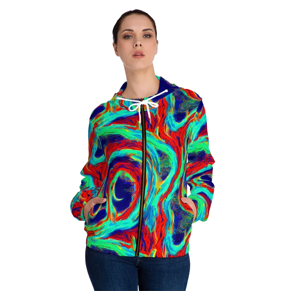 Cerulean Cyclone on Women's Full-Zip Hoodie — Front On Person
