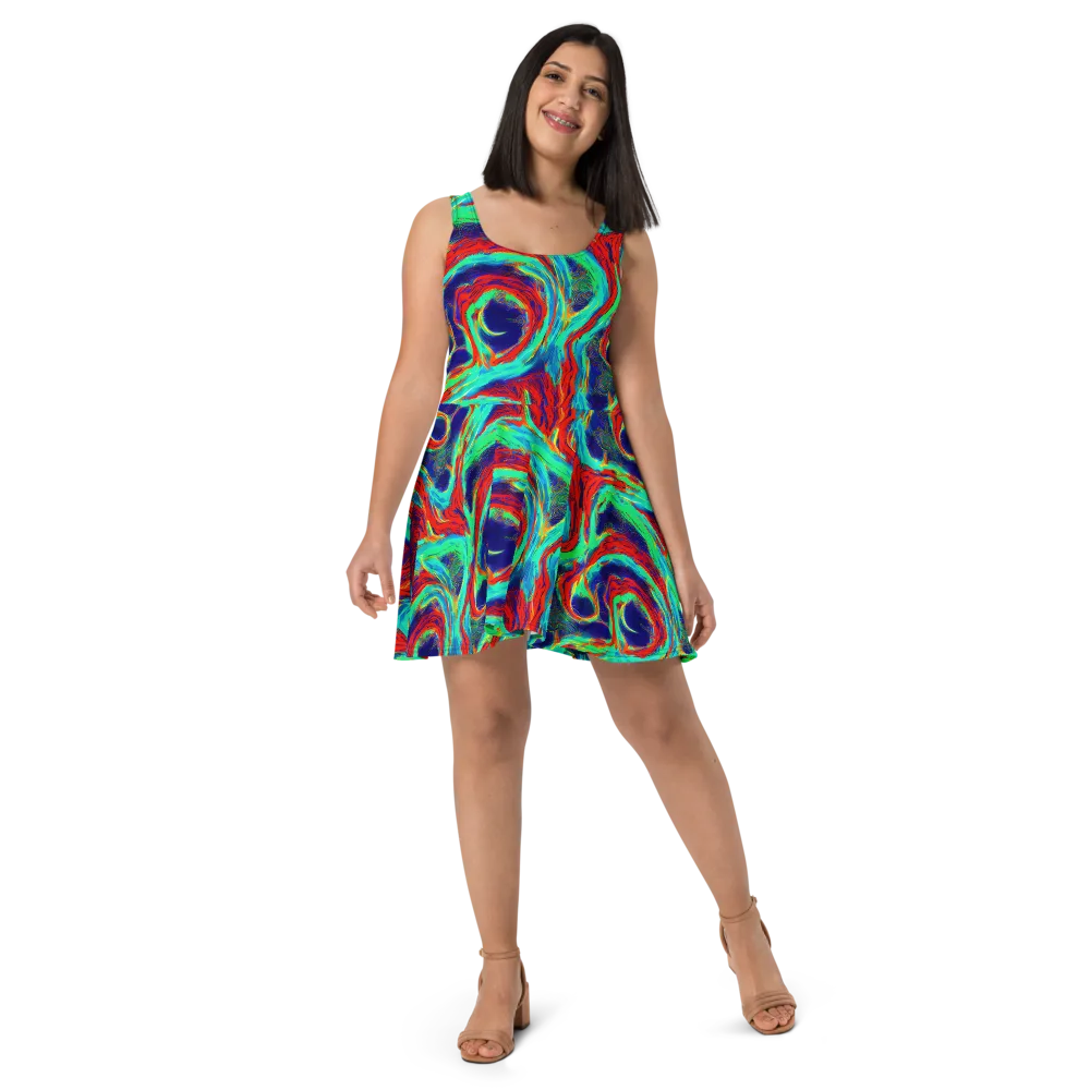 Cerulean Cyclone on Skater Dress — Front