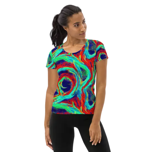 Cerulean Cyclone on a Women's Athletic T-Shirt