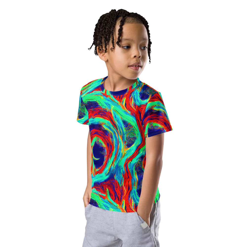 Cerulean Cyclone on Kids Crew Neck T-Shirt — Left Front