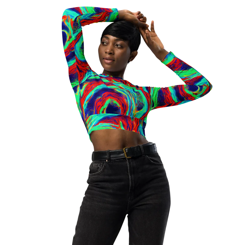 Cerulean Cyclone on Long Sleeve Crop Top — Front