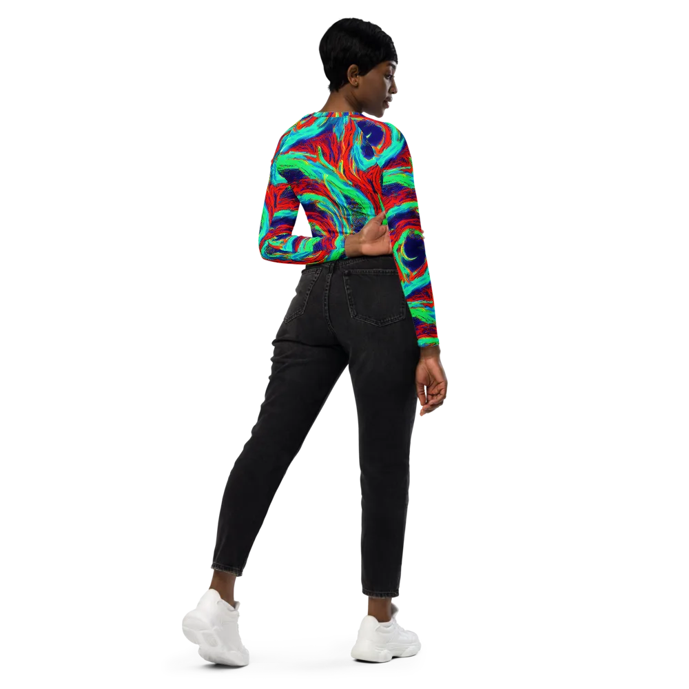 Cerulean Cyclone on Long Sleeve Crop Top — Right Back