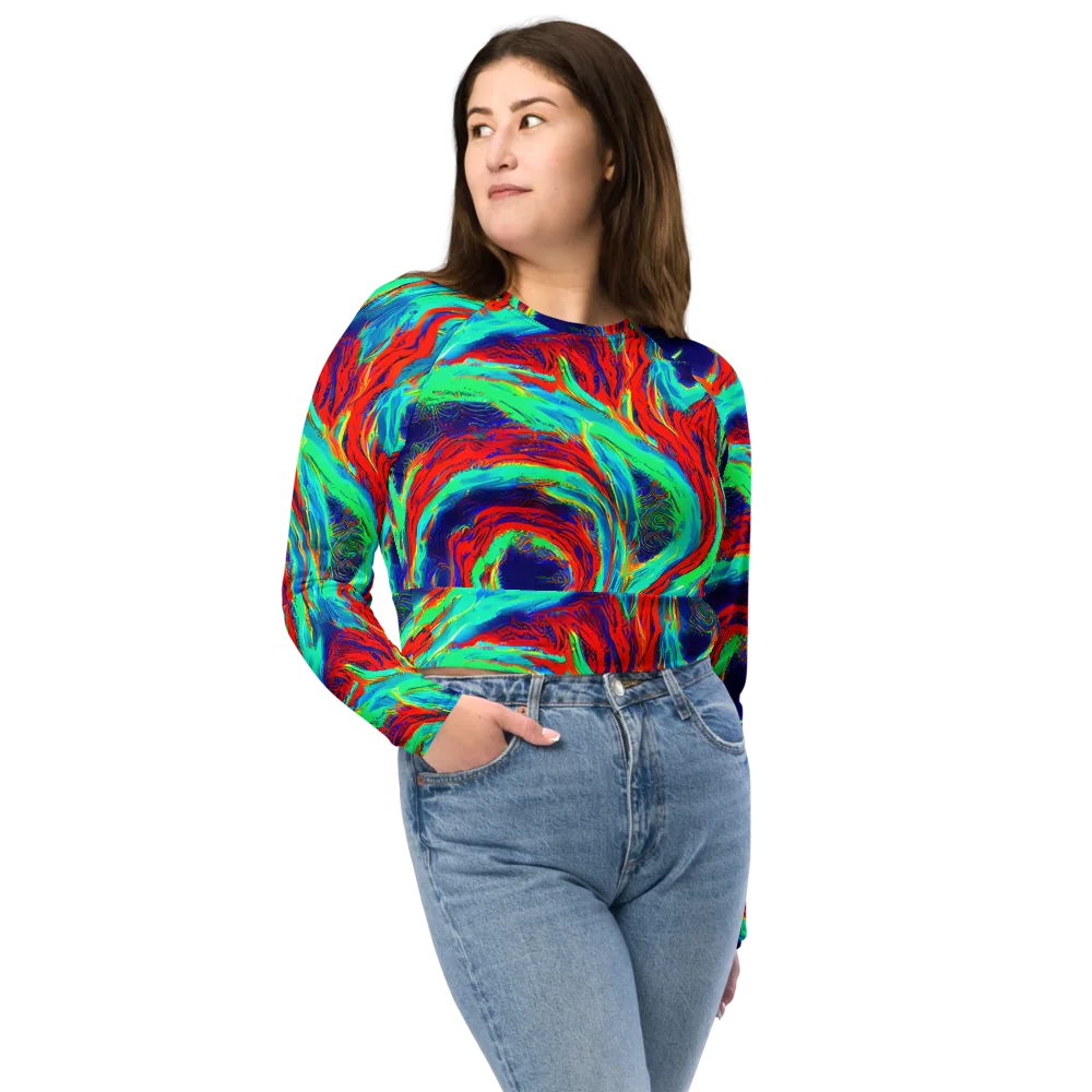 Cerulean Cyclone on Long Sleeve Crop Top — Front