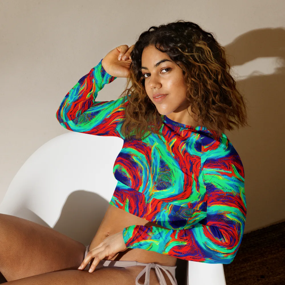 Cerulean Cyclone on Long Sleeve Crop Top — Left Front
