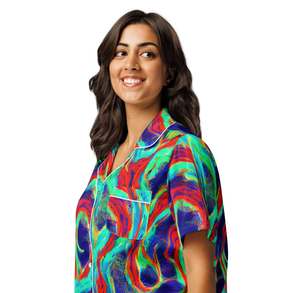 Cerulean Cyclone on Women's Short Sleeve Pajama Top — Left Front